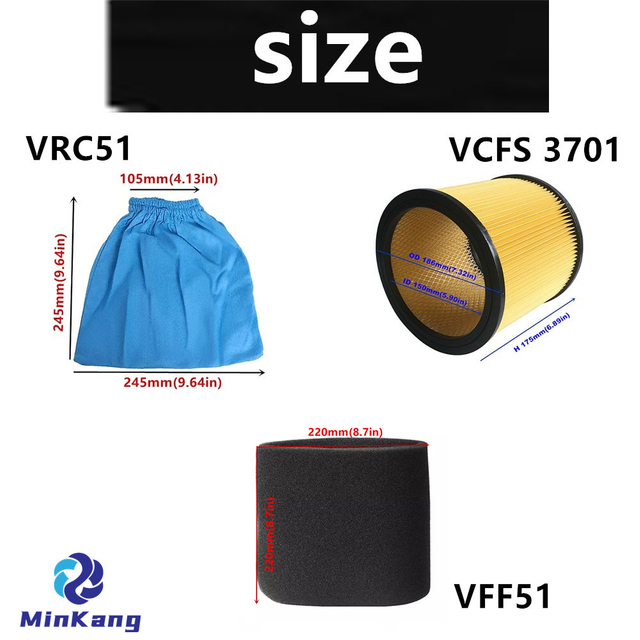 VRC51 Filter dust Bag, VCFS 3701 Cartridge vacuum HEPA Filter, VFF51 FOAM WET FILTER for Vacmaster 5 - 20 Gallon Wet Dry Vacuums