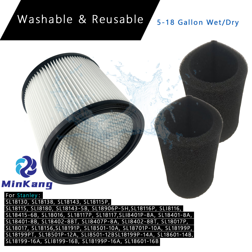 Set 08 2566B Repalcement Filter and 90585 Foam Wet Filters replacement for Stanley 5-18 Gallon Wet/Dry Vacuum cleaner parts