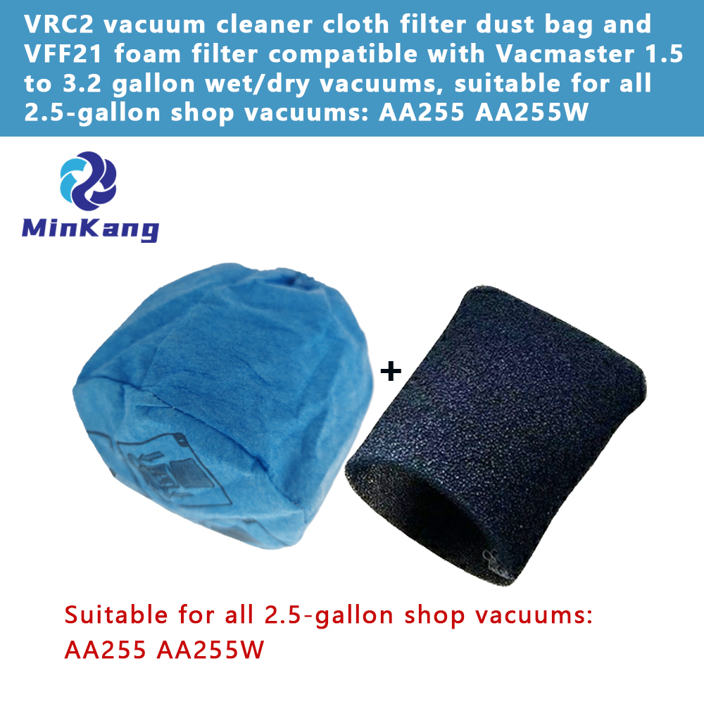  VRC2 vacuum cleaner cloth filter dust bag and VFF21 foam filter for Vacmaster AA255 AA255W 1.5 to 3.2 gallon wet/dry vacuum