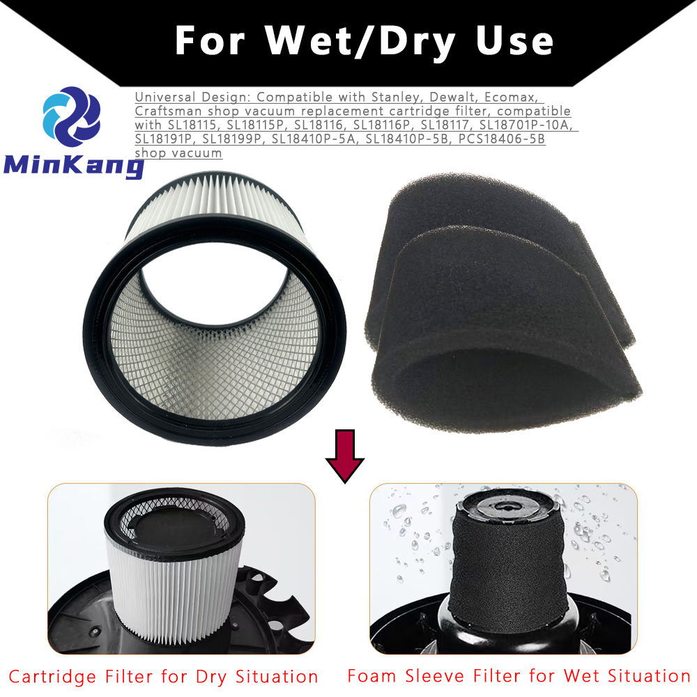 Set 08 2566B Repalcement Filter and 90585 Foam Wet Filters replacement for Stanley 5-18 Gallon Wet/Dry Vacuum cleaner parts