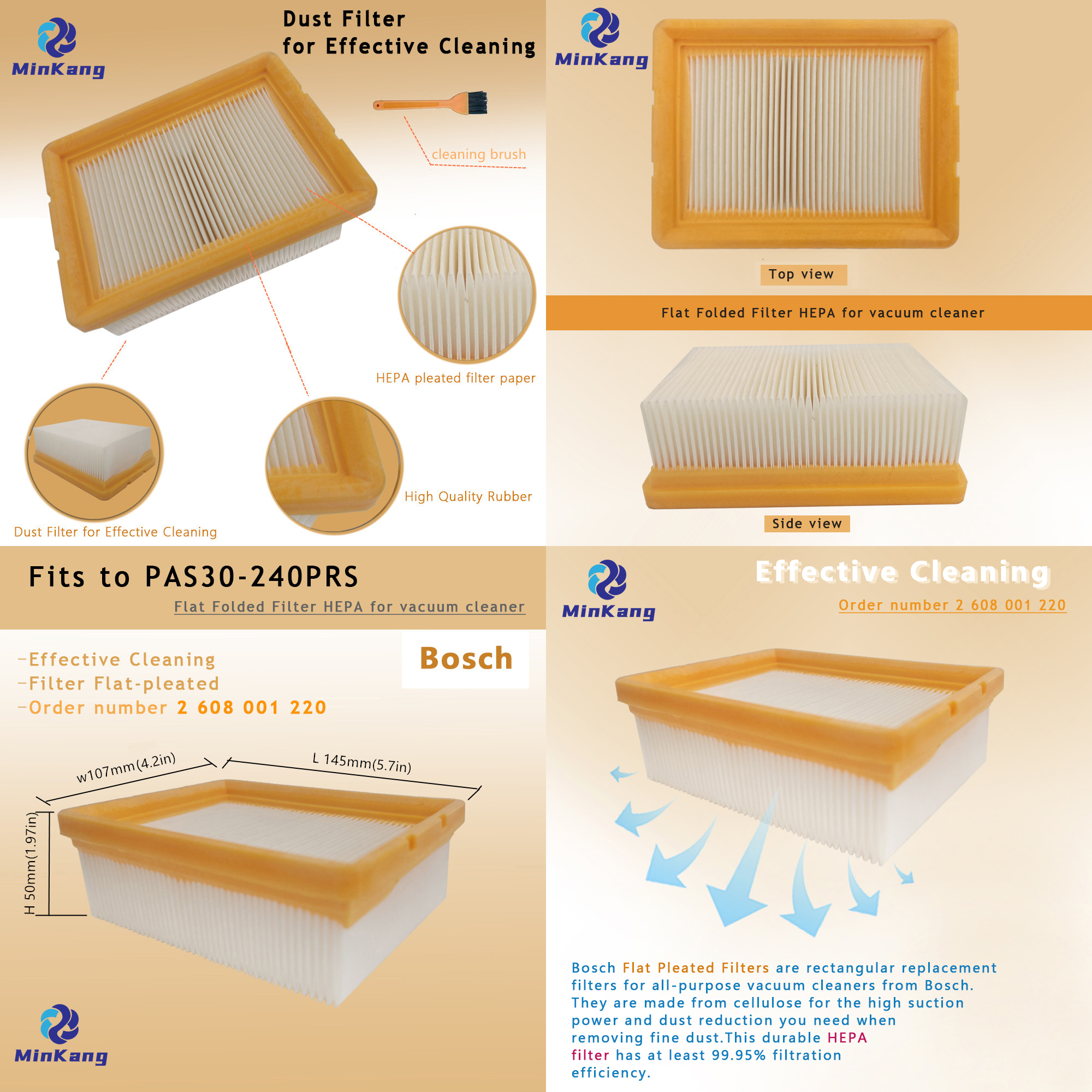 Flat Folded Filter HEPA for vacuum cleaner