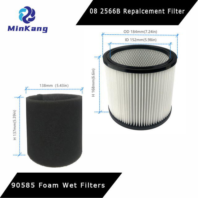 Set 08 2566B Repalcement Filter and 90585 Foam Wet Filters replacement for Stanley 5-18 Gallon Wet/Dry Vacuum cleaner parts
