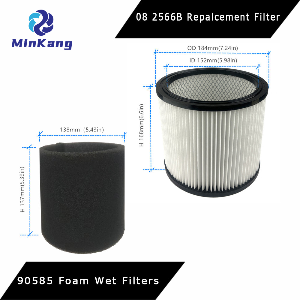 Set 08 2566B Repalcement Filter and 90585 Foam Wet Filters replacement for Stanley 5-18 Gallon Wet/Dry Vacuum cleaner parts