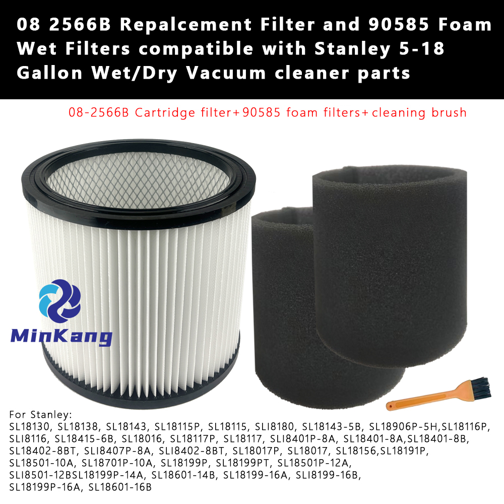 Set 08 2566B Repalcement Filter and 90585 Foam Wet Filters replacement for Stanley 5-18 Gallon Wet/Dry Vacuum cleaner parts