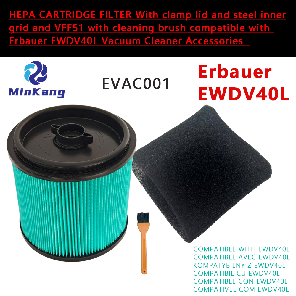 EVAC001 HEPA CARTRIDGE FILTER With clamp lid and steel inner grid For Erbauer EWDV40L Vacuum Cleaner Accessories 