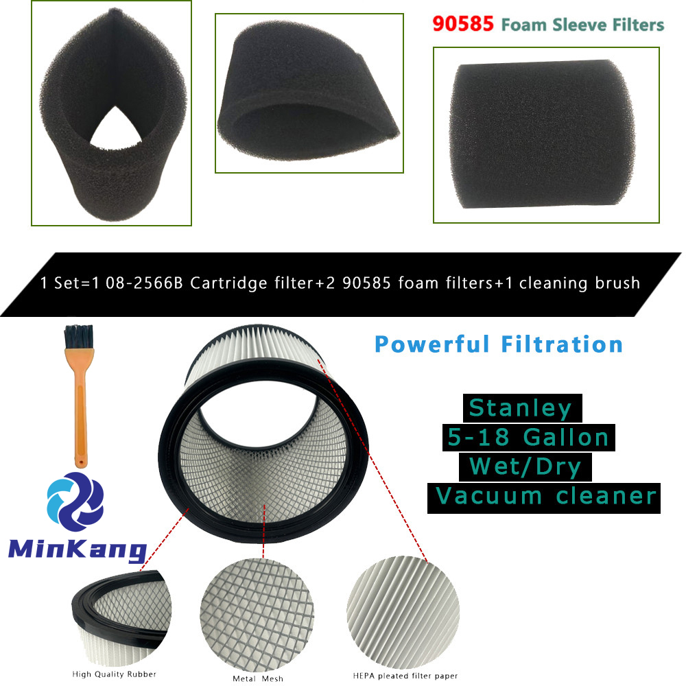 Set 08 2566B Repalcement Filter and 90585 Foam Wet Filters replacement for Stanley 5-18 Gallon Wet/Dry Vacuum cleaner parts